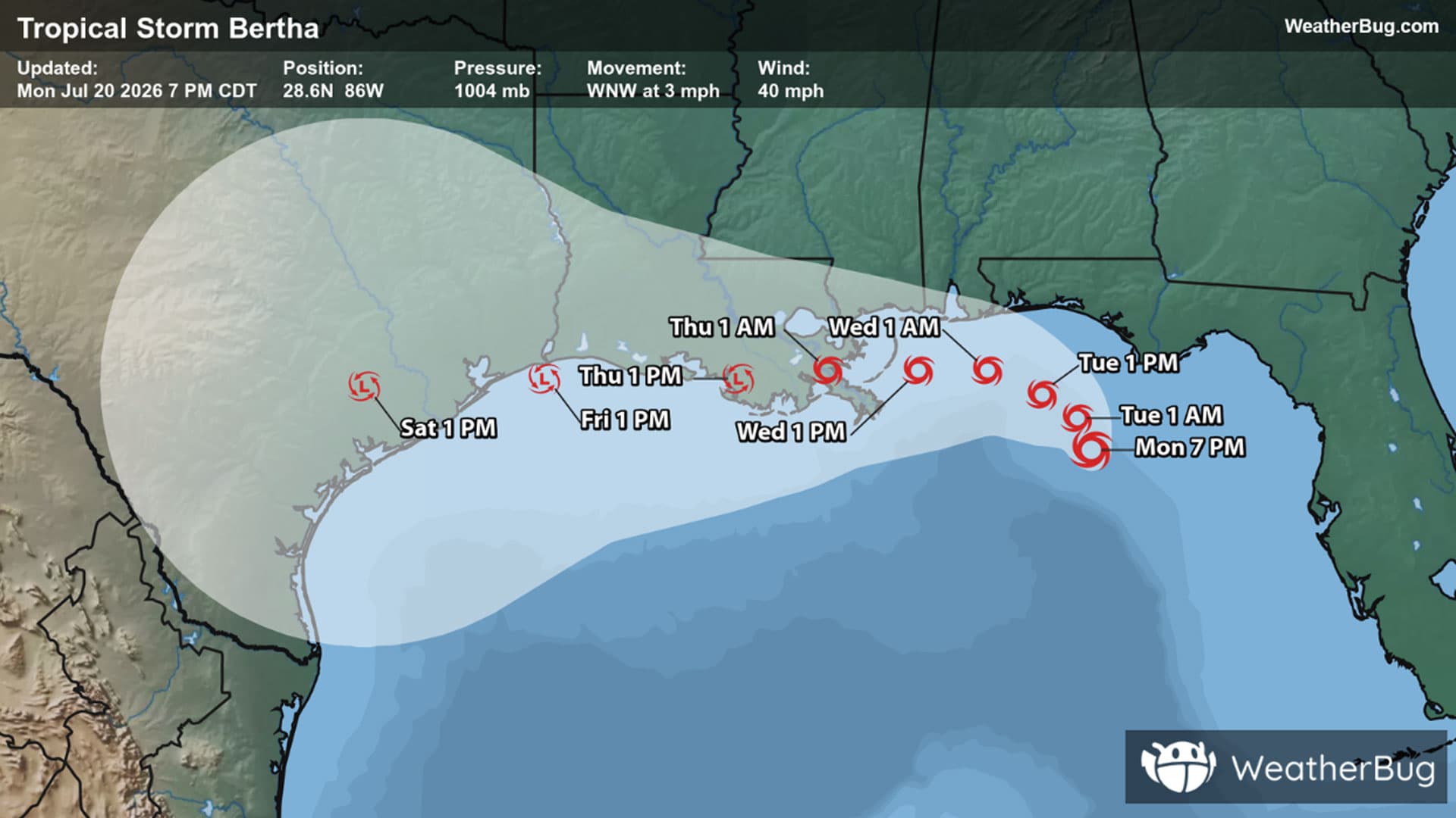 Tropical Storm Bertha's Forecast Track