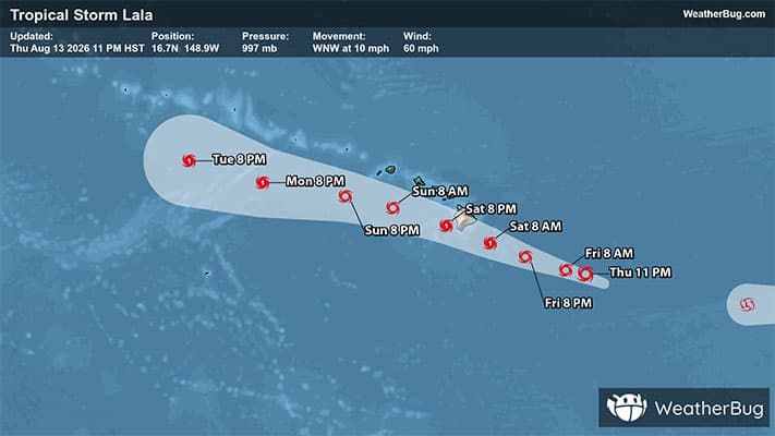 Tropical Storm Lala's Track Toward Hawaii