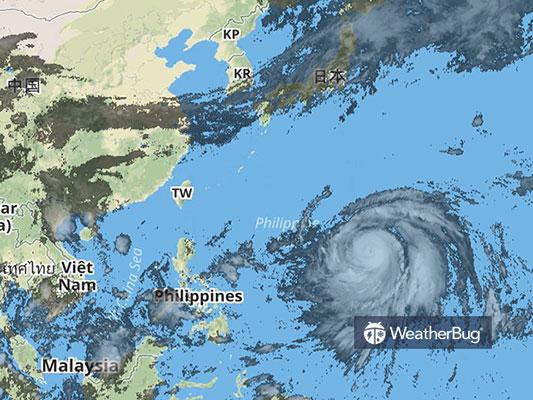Super Typhoon Hagibis is seen moving across the Philippine Sea on Tuesday, October 8, 2019.