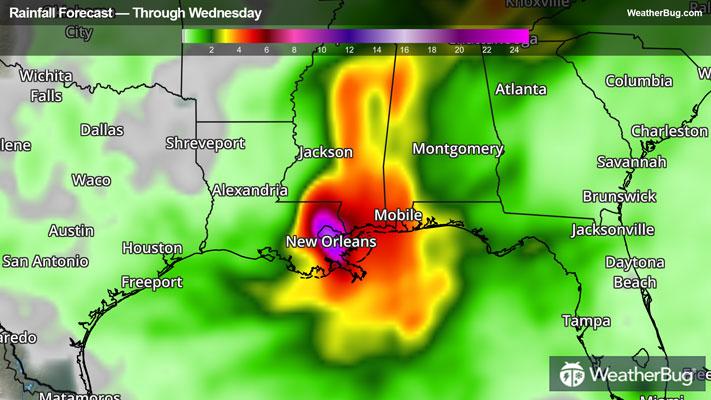 Rainfall forecast through midweek