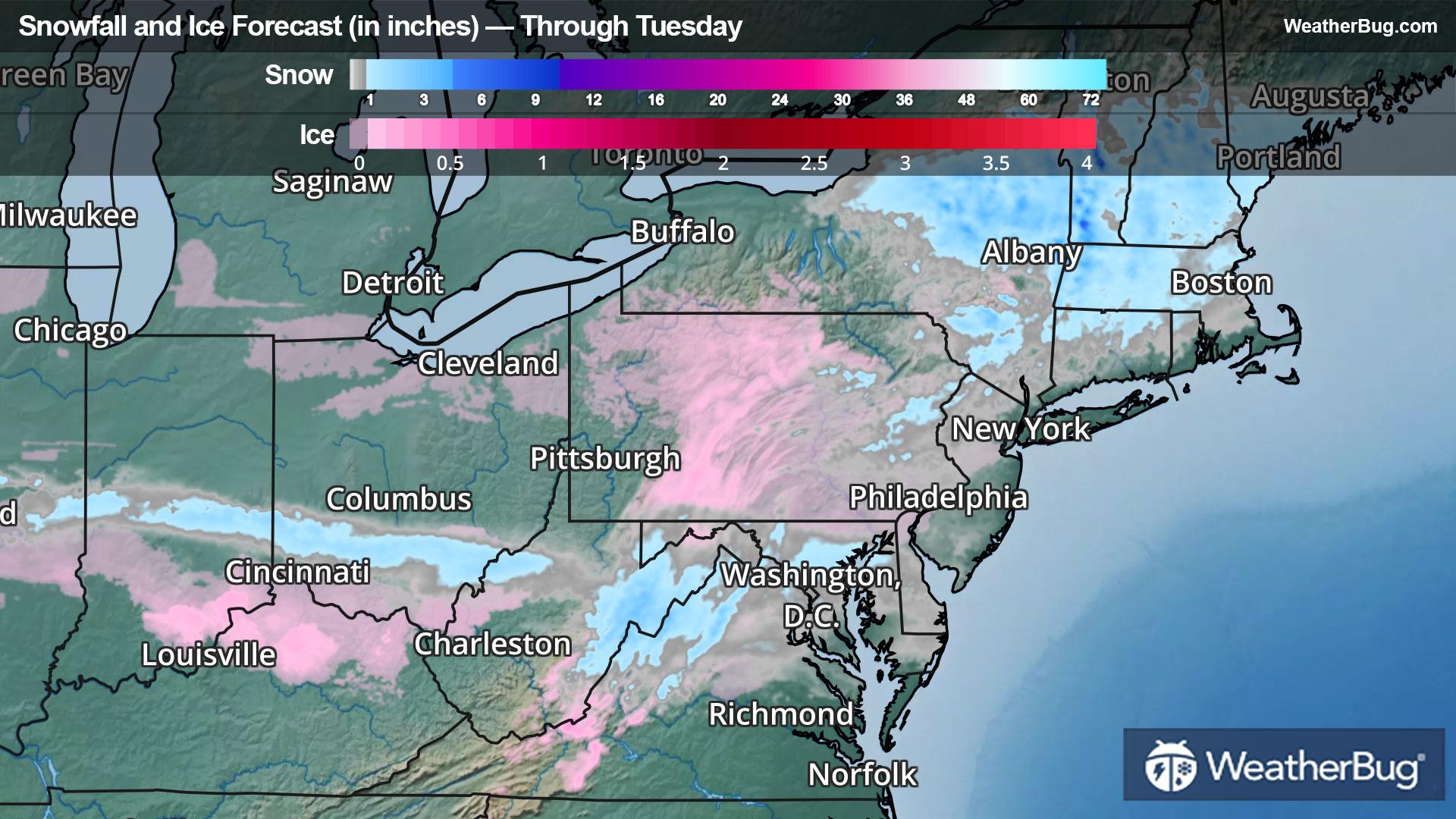 Snow and Ice Accumulations through Tuesday