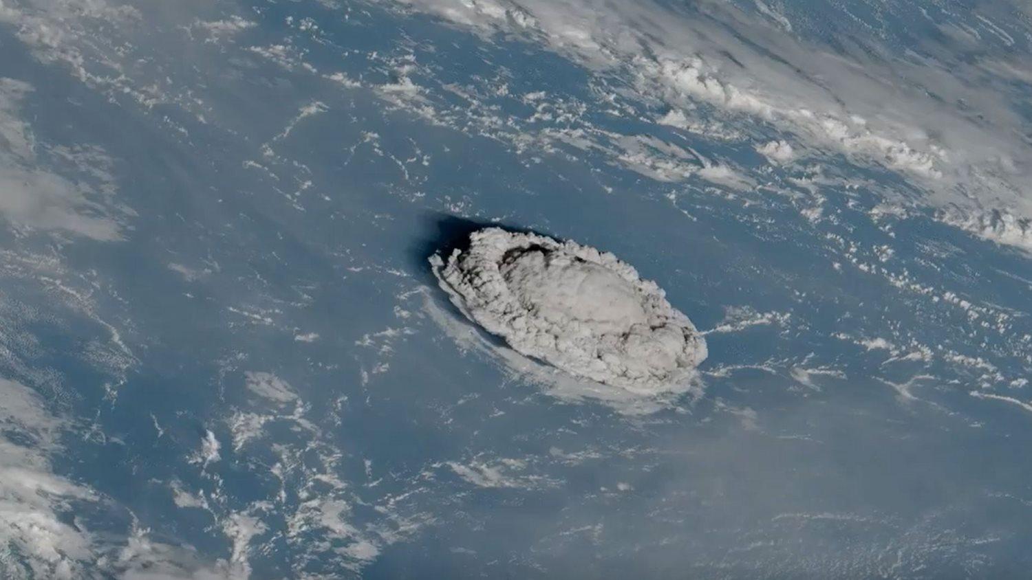 Satellite imagery of the eruption of Hunga Tonga Hunga Ha'apai on Saturday, January 15, 2022.