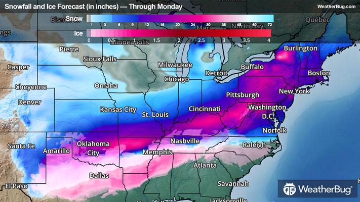 Snow and Ice Forecast Through Monday Morning