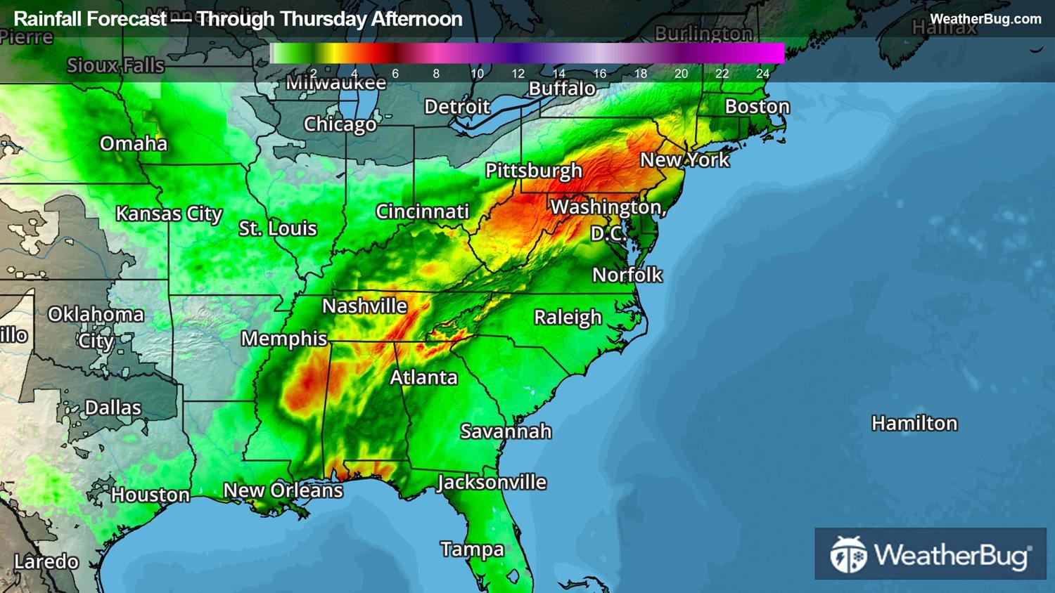 Rainfall Forecast Through Thursday Afternoon
