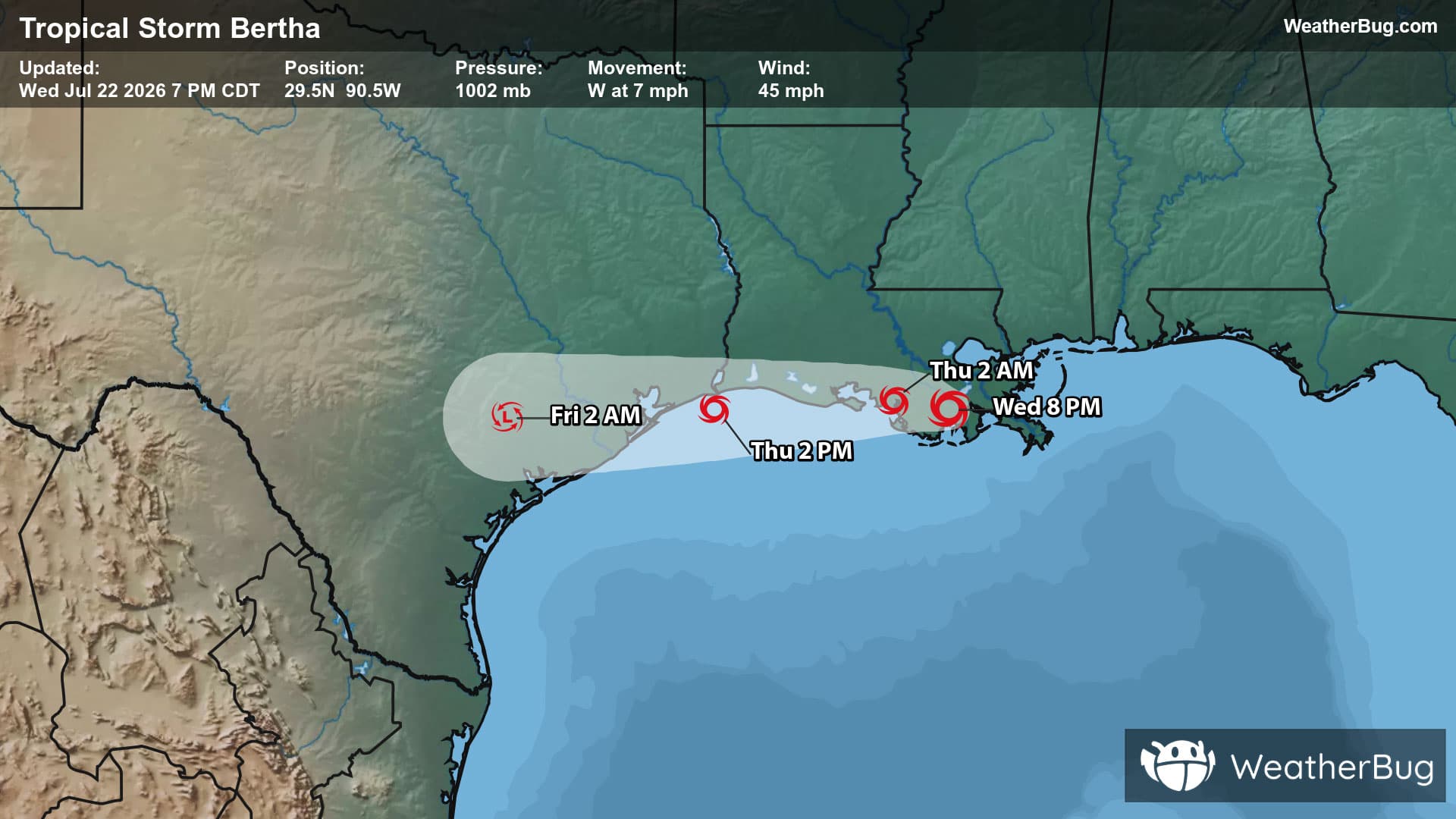 Tropical Storm Bertha's Forecast Track