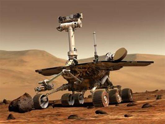 An artist's concept portrays a NASA Mars Exploration Rover on the surface of Mars. Two rovers were launched in 2003 and arrived at sites on Mars in January 2004. Each rover was built to have the mobility and toolkit for functioning as a robotic geologist. (NASA/JPL/Cornell University)