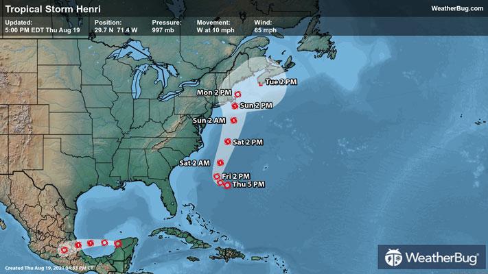 Henri's Forecast Track via WeatherBug