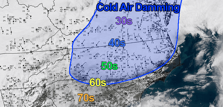 A strong cold-air-damming event from March 20, 2018.