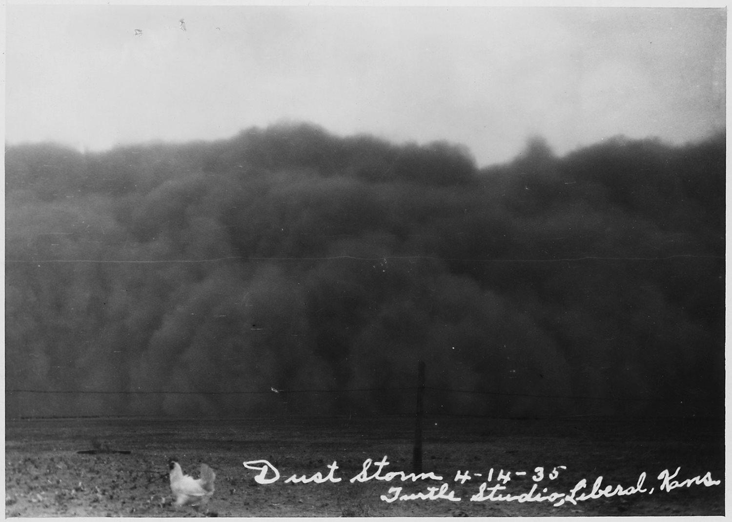 Dust Storm in Liberal, Kansas on April 14, 1935 (Wikimedia Commons).