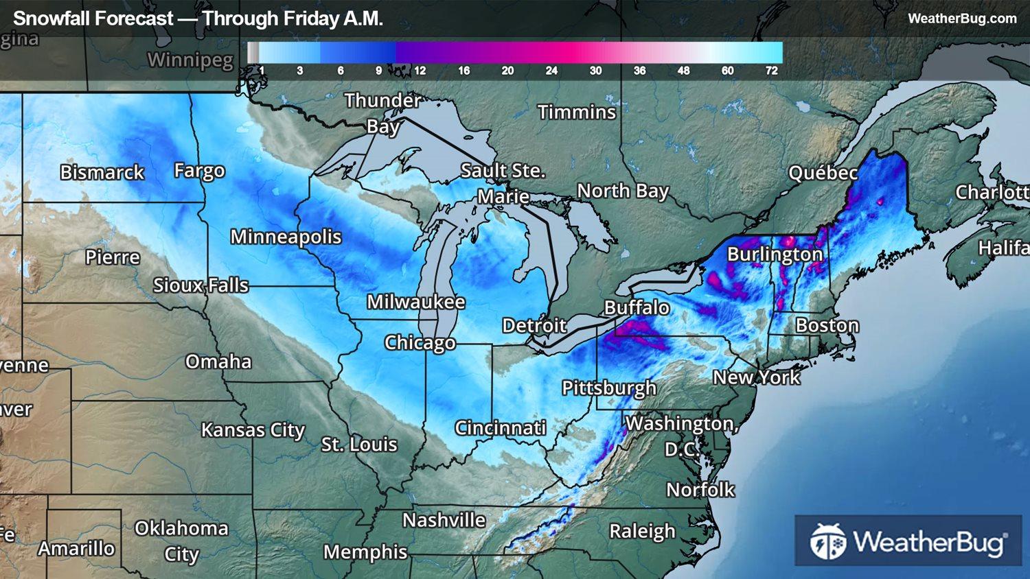 Snow and ice forecast through Friday A.M.