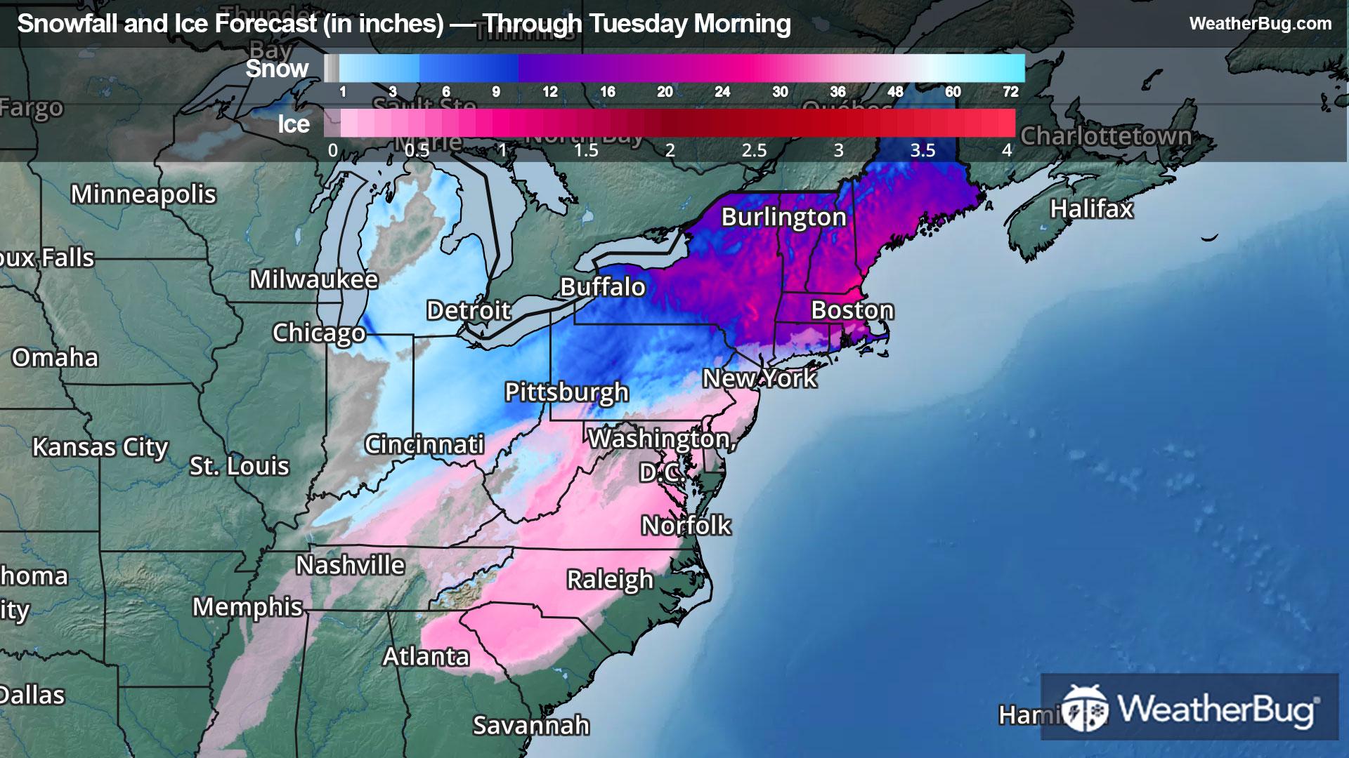 Snow and Ice Forecast Through Tuesday Morning