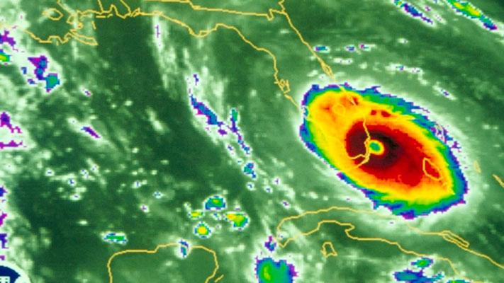Satellite imagery of Hurricane Andrew making landfall south of Miami early on August 24, 1992 (NOAA Photo Library).