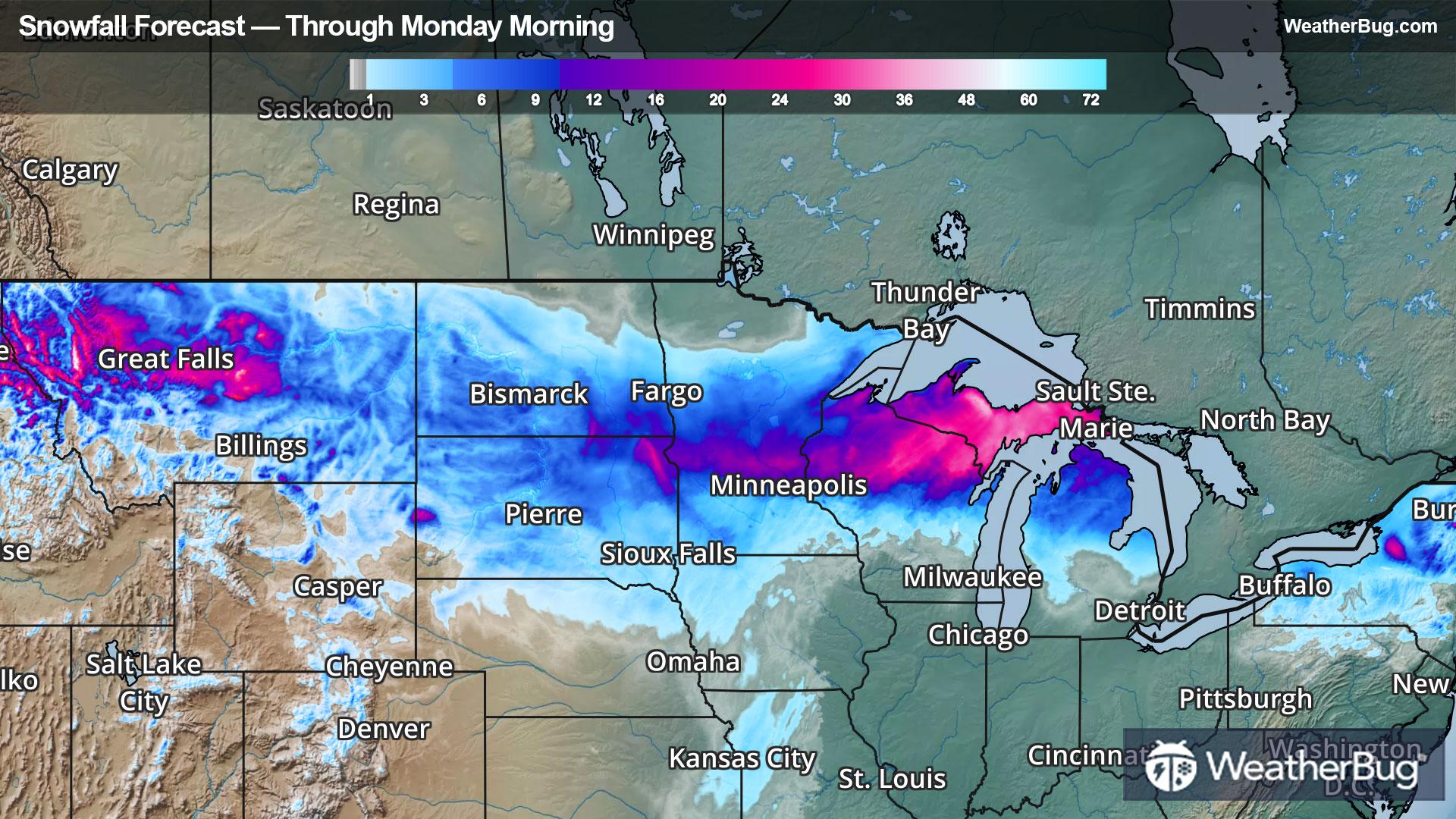 Snowfall Forecast Through Monday Morning