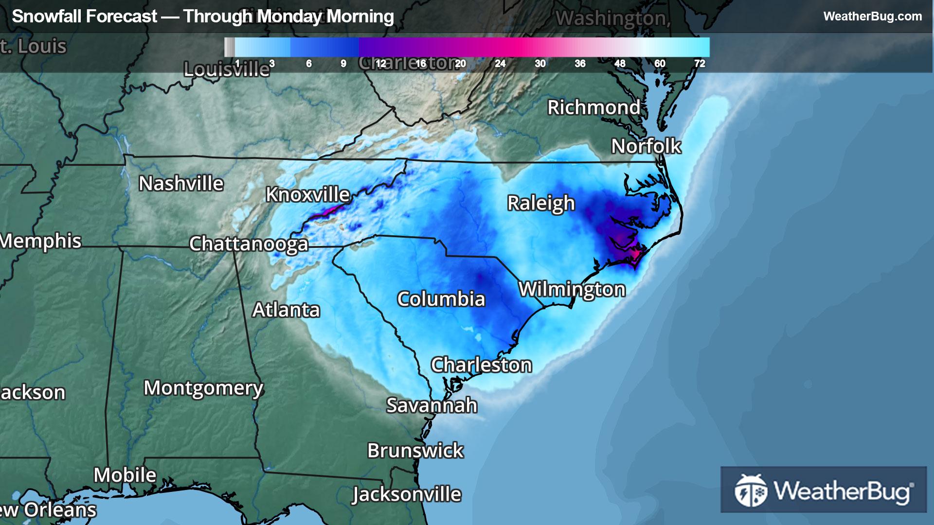Snow Forecast through Monday Morning