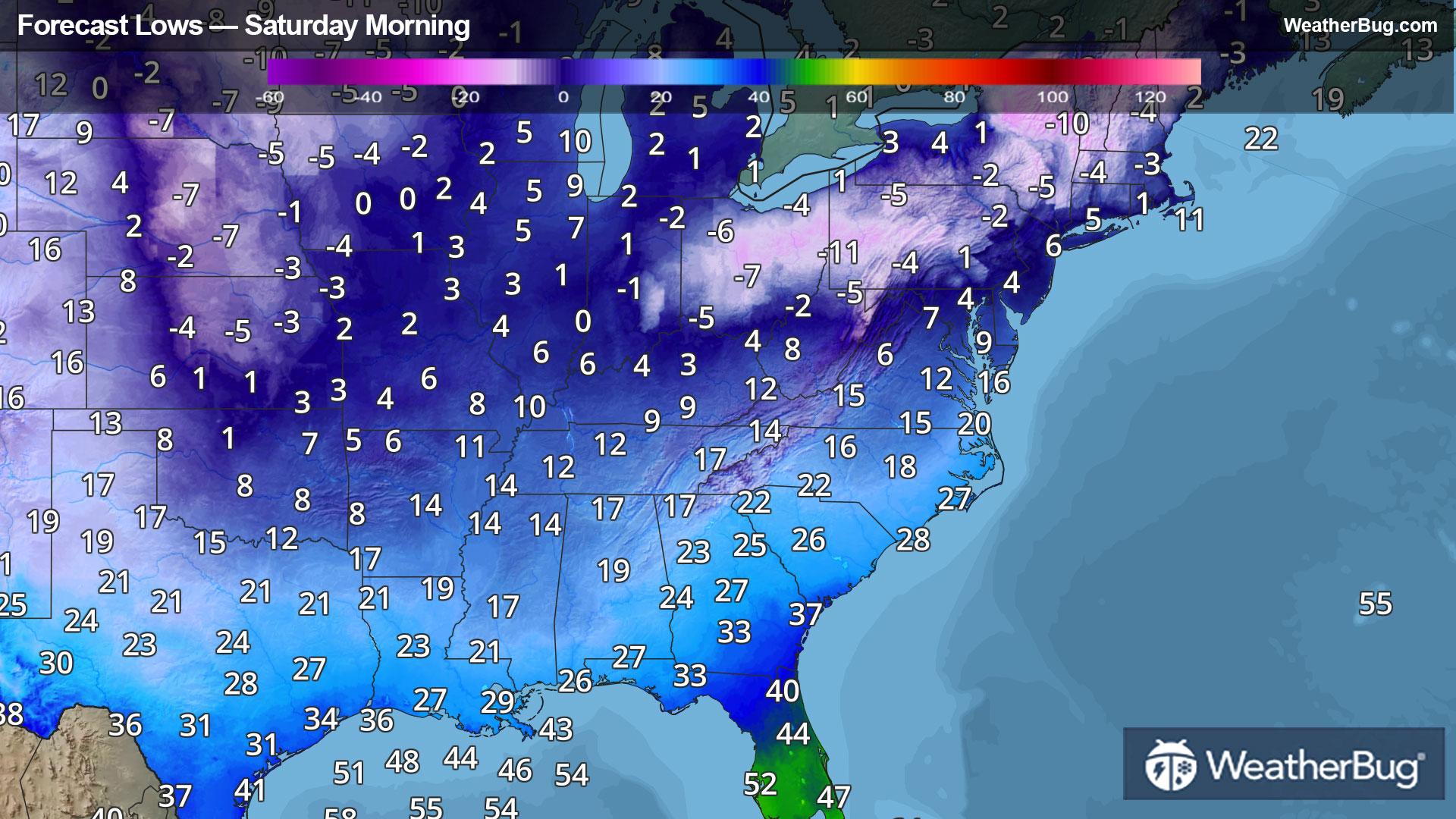 Saturday's Low Temperatures
