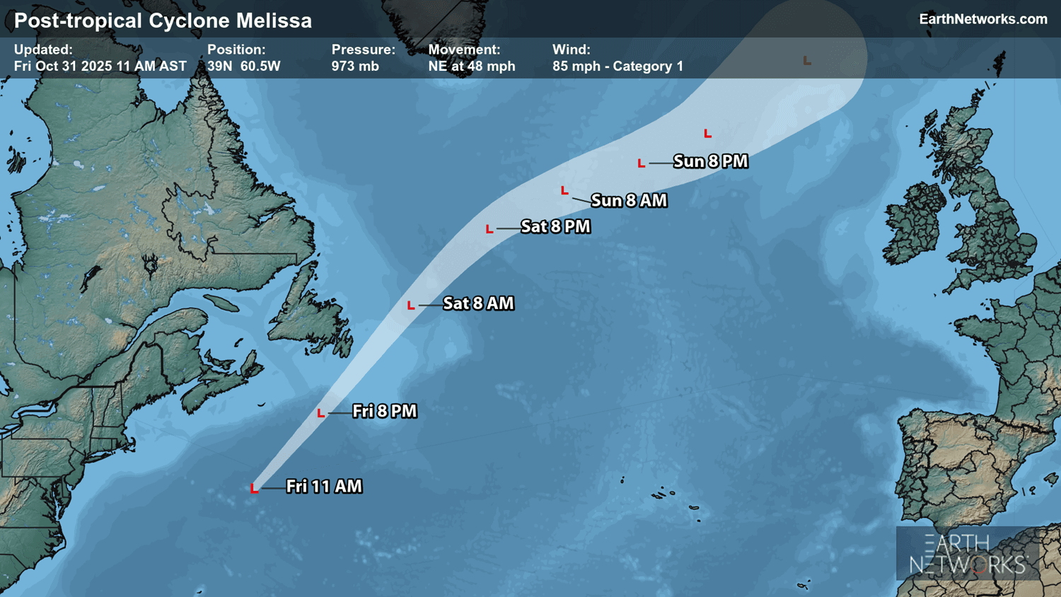 Post-Tropical Cyclone Melissa's Forecast Track