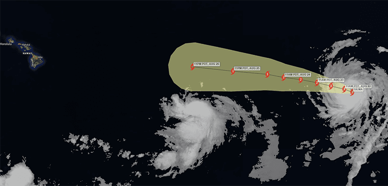 Hurricane Gilma and it's forecast track as it gradually gets closer to Hawaii.