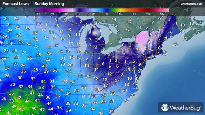 Sunday Morning's Low Temperatures