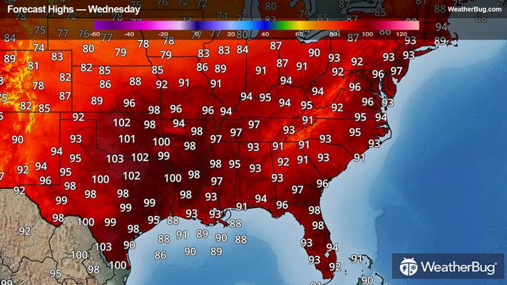 Wednesday's High Temperature Forecast