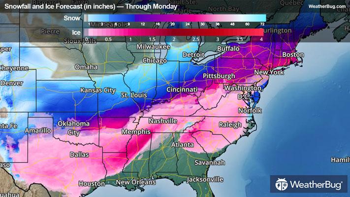 Snow and Ice Forecast Through Monday Morning