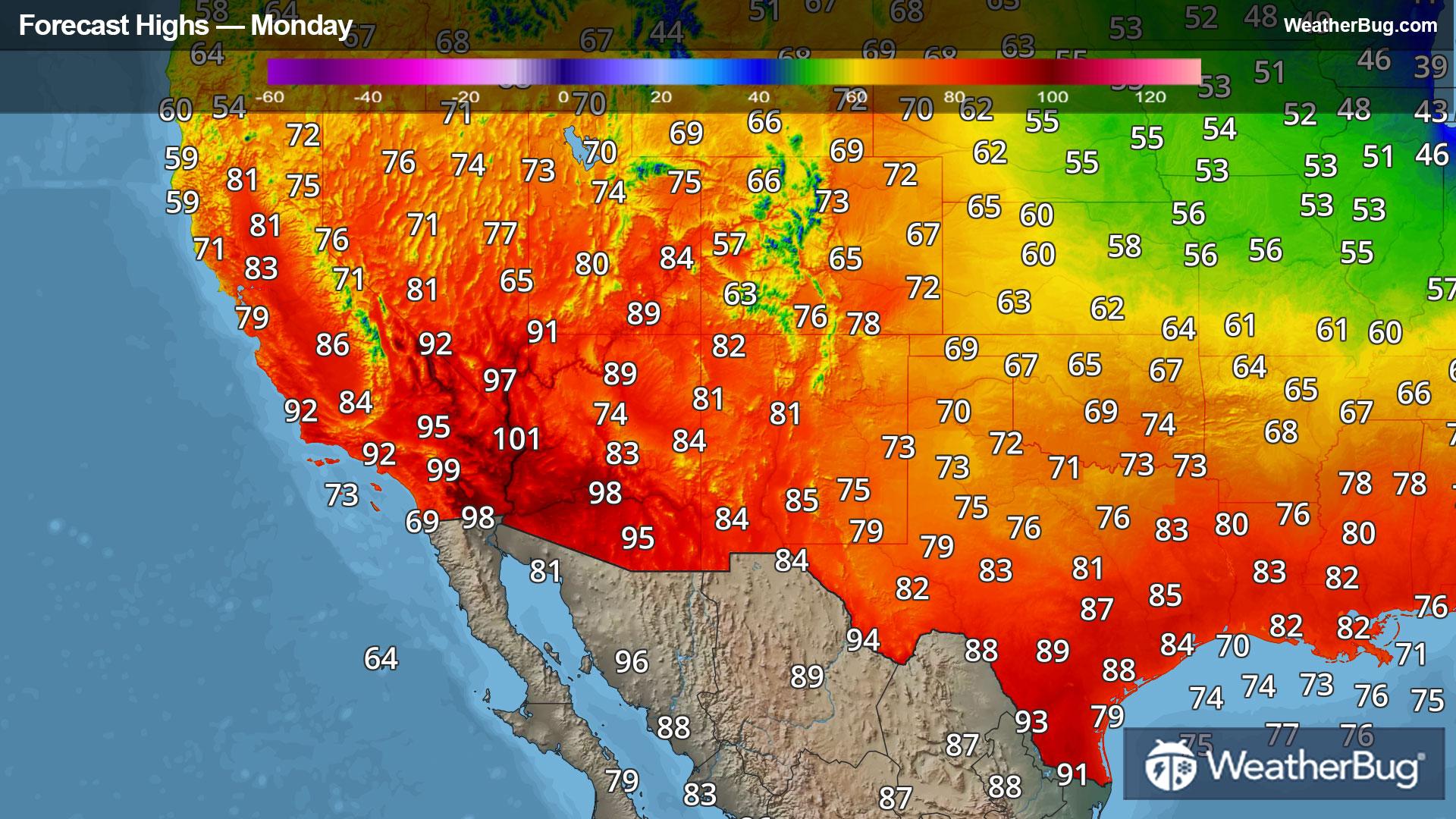 Monday's High Temperature Outlook