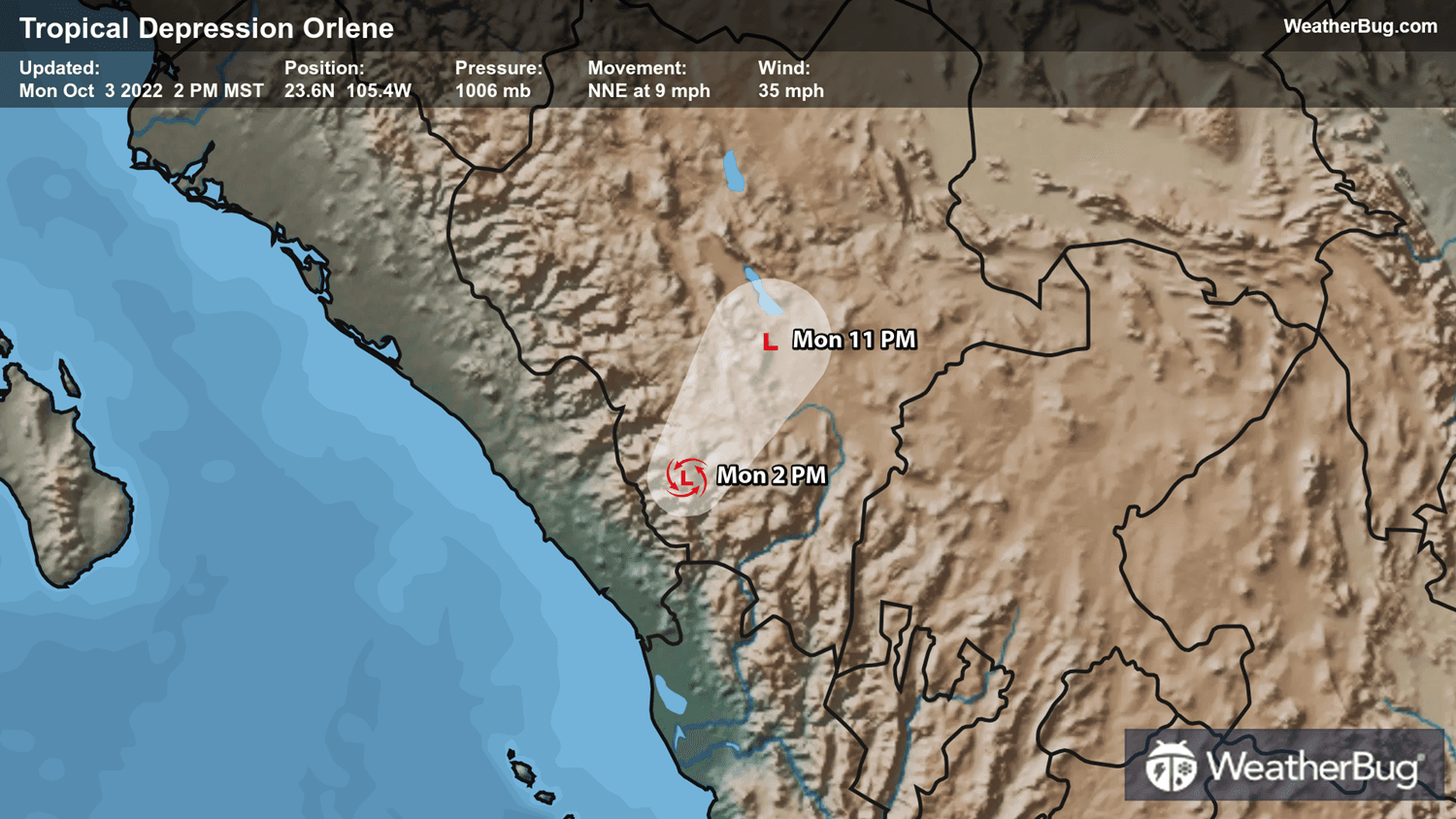 Tropical Depression Orlene Forecast Track