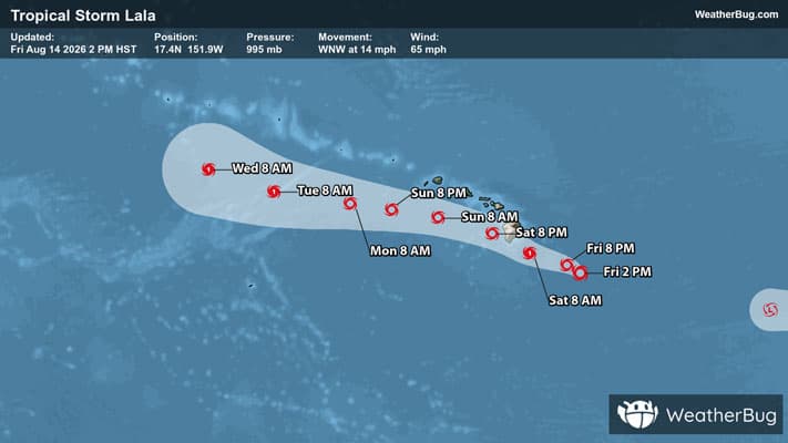Tropical Storm Lala's Track Toward Hawaii