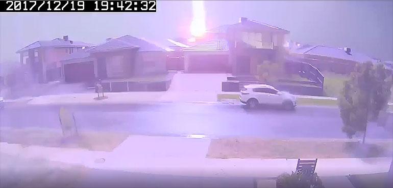 Lightning strikes a house in a Melbourne, Australia, suburb.