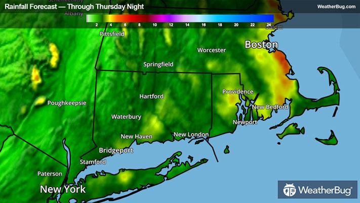 Rainfall forecast through Thursday evening
