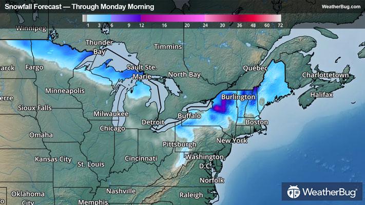 Snowfall forecast through Monday morning