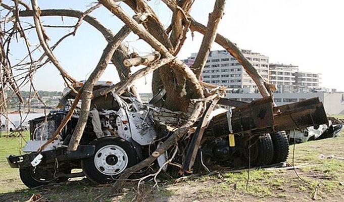 Story Image: This mangled truck was left in front of St. Johns Hospital in Joplin, Mo., in the wake of an EF-5 tornado touchdown on Sunday, May, 22, 2011. (Source: Wikimedia Commons via John Daves, U.S. Army Corps of Engineers, Kansas City District)