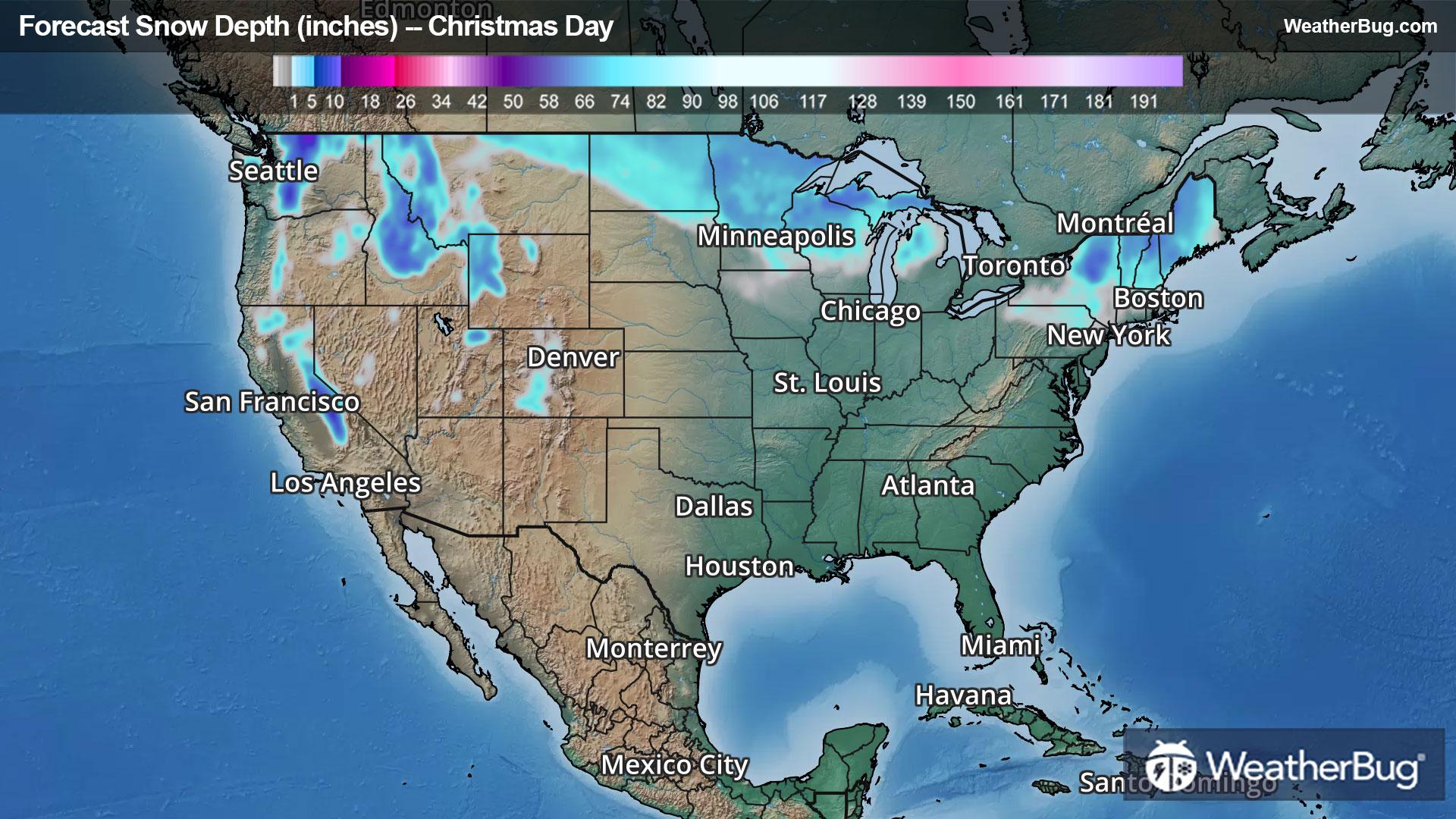 Forecast Snow Depth on Christmas Day