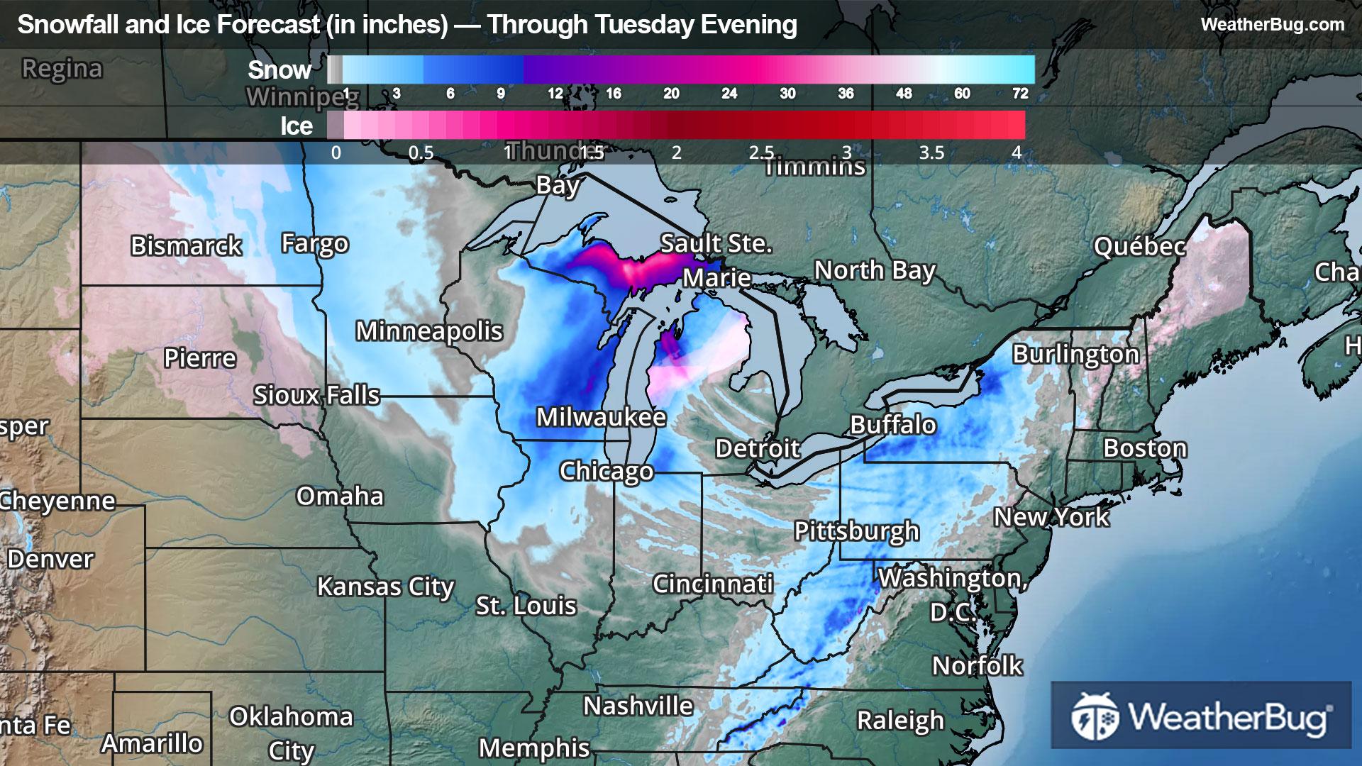 Snow and Ice Forecast Through Tuesday Evening