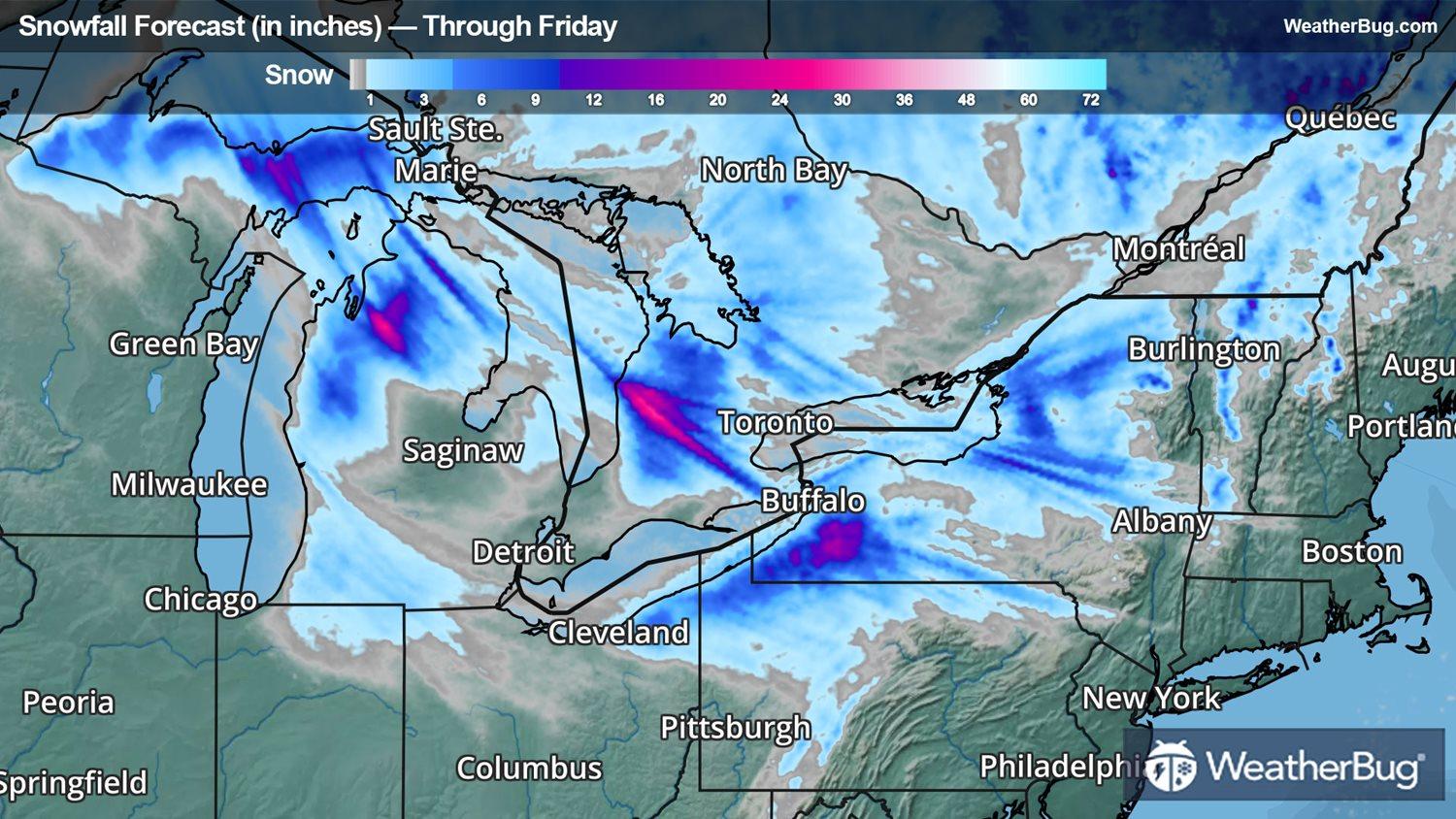Snowfall forecast through Friday