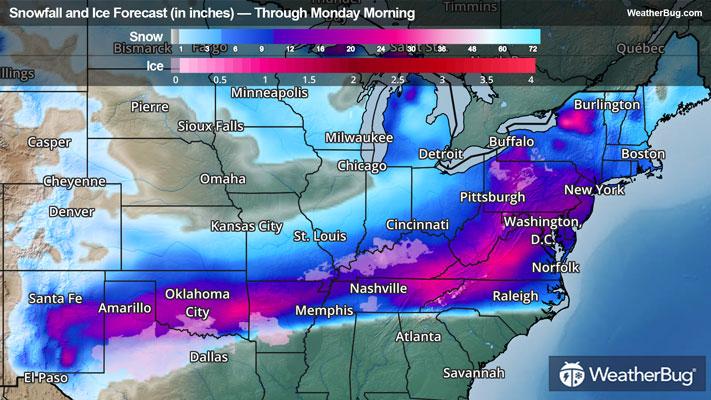 Snow and Ice Forecast Through Monday Morning