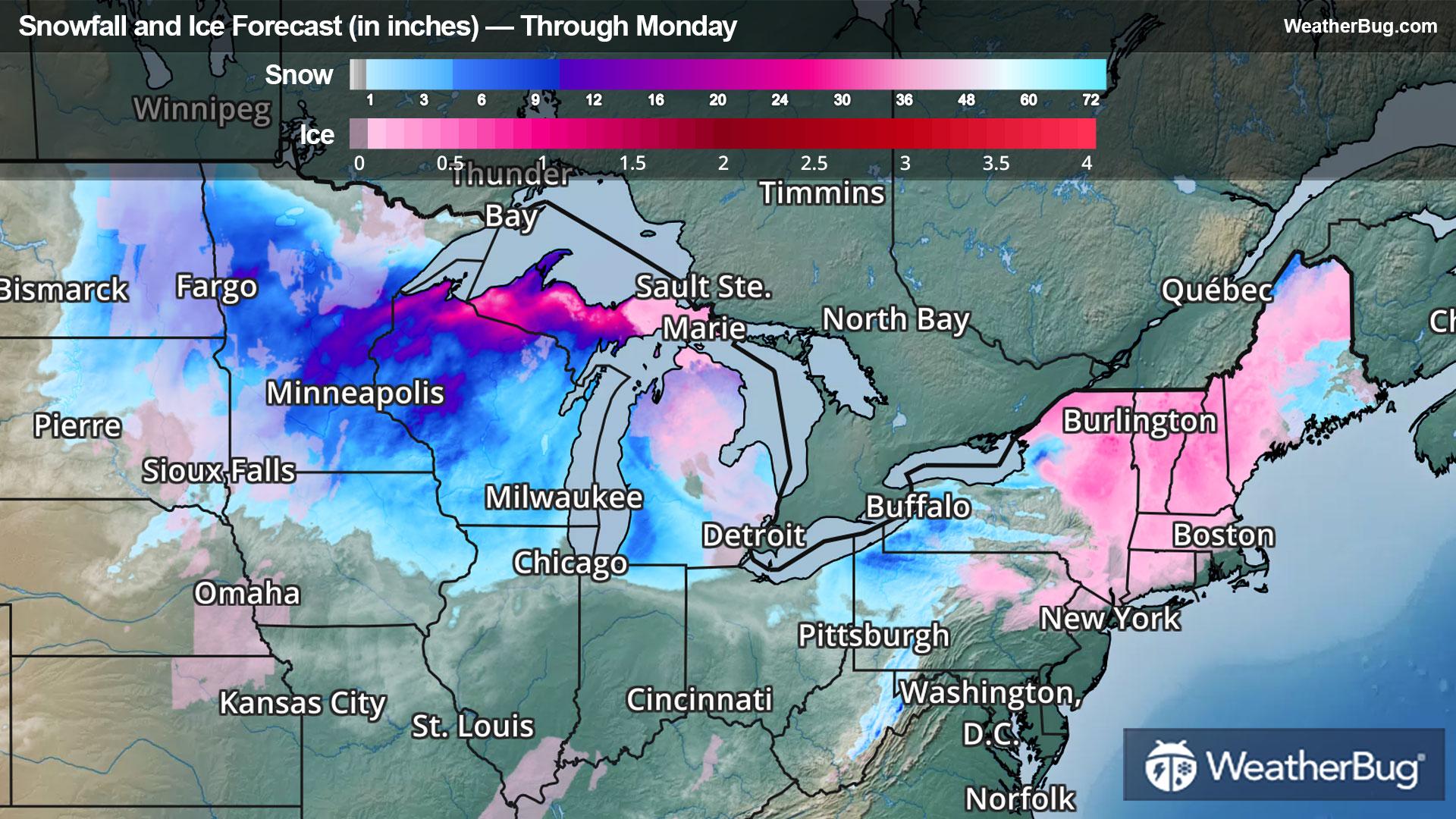 Snow and Ice Forecast Through Monday