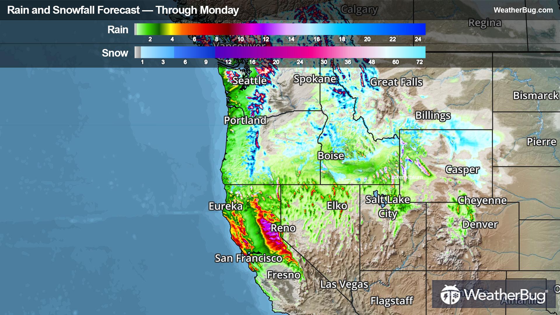 Rain And Snow Totals Through Monday