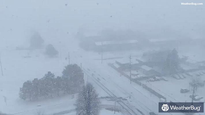 A snow squall lowered visibility in parts of Ontario, Canada during a late-season cold blast. (Tom Eves via Storyful)