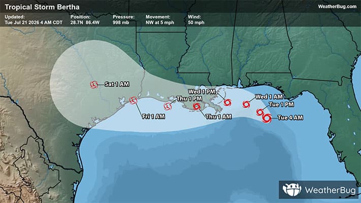 Tropical Storm Bertha's Forecast Track