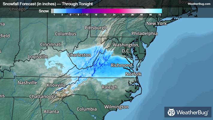 Snowfall forecast Through Tonight