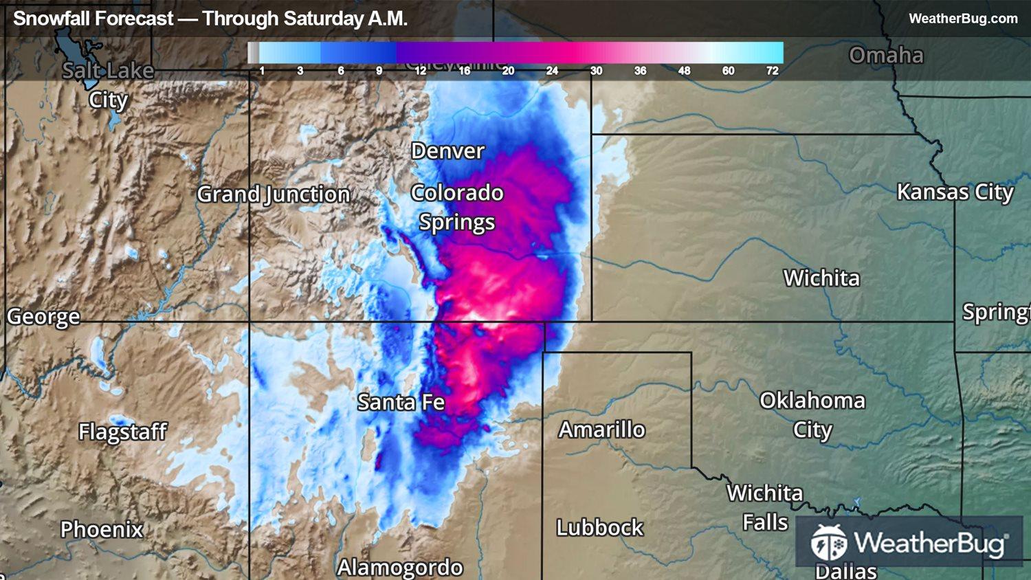 Snow forecast through Saturday morning.