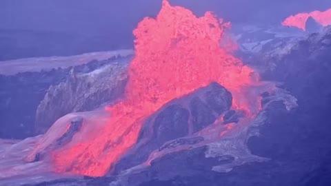 Lava Fountain Glows Vibrant Red from Kilauea