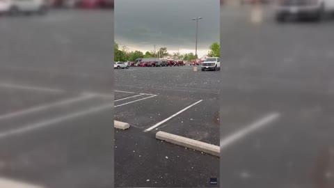 Exploding Hail Falls into Parking lot