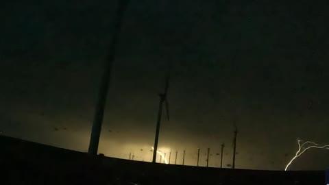 Upward Lightning at Wind Farm in Oregon