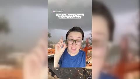 The terrifying moment a tornado hit while he was inside