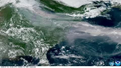 Satellite Imagery Shows Canada Wildfire Smoke Smothering Northeast US Sky